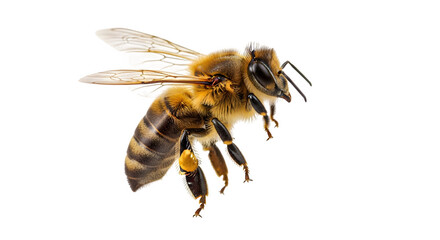A close up view of a bee on a black background    .ai generative, transparent background, white background. isolated on white background, png, jpeg, jpg.