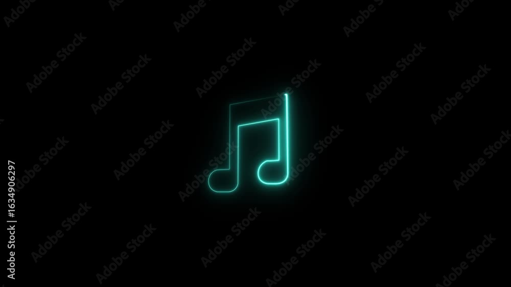 Poster neon line simple cyan color music icon. audio icon sound technology. neon music sign. music symbol n