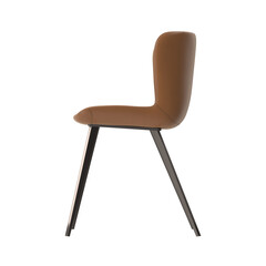 Modern Upholstered Dining Chair, Brown Leather Fabric, Black Metal Legs, Side View 3D Render
