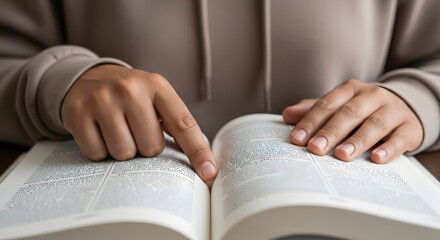 Reading a book close up shot for study guide and educational material for students and teachers