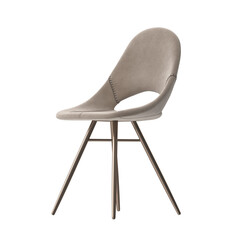 Modern Upholstered Dining Chair, Open Back, Light Beige Fabric, Bronze Legs, Angled View 3D Render