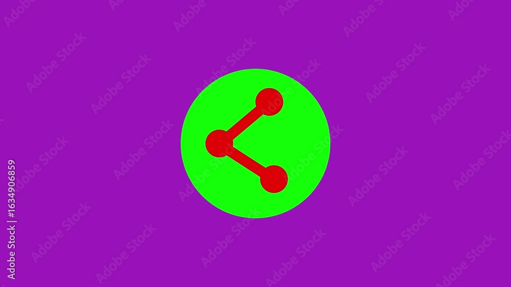 Poster red color share icon animation inside green color circle. share icon in flat style. connected chain,