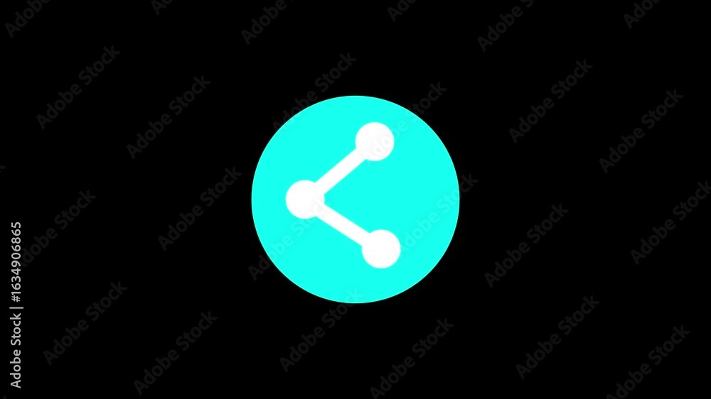 Poster white color share icon animation inside cyan color circle. share icon in flat style. connected chain
