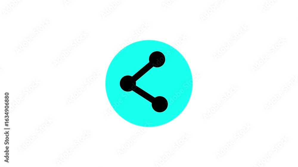 Poster black color share icon animation inside cyan color circle. share icon in flat style. connected chain
