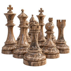 Elegant Chess Pieces: An intricately carved set of chess pieces, showcasing the strategy and artistry of the game, with their elegant forms and classic designs.