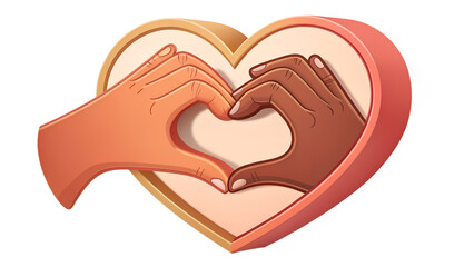 Fototapeta premium Two hands forming a heart shape inside a larger heart symbol, representing love and unity, isolated on transparent background