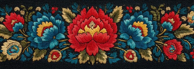 Traditional Romanian folk art pattern in vibrant colors on textured background