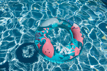 inflatable ring floating in blue pool water