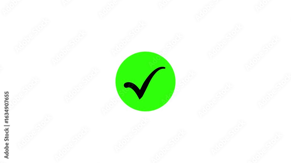 Poster abstract check mark black color, green circle animation. tik mark icon animation. animated ok check 