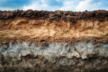Layered soil of cross section underground earth, Underground earth cross-section displaying distinct layers of soil