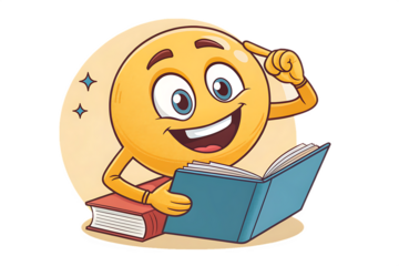 Happy Emoji Emoticon Reading a Book and Pointing to Head AI generated by PNG