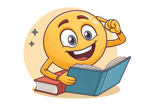 Happy Emoji Emoticon Reading a Book and Pointing to Head AI generated by PNG