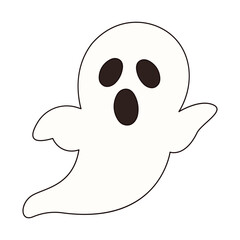 Doodle hand drawn ghost isolated on white background. Halloween party element