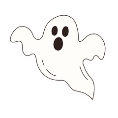 Doodle hand drawn ghost isolated on white background. Halloween party element