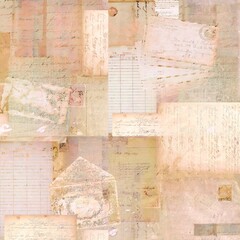 Vintage Ephemera Collage: Antique Letters, Receipts, and Postal Stamps in Soft, Textured Layers