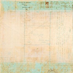 Soft Vintage Paper Texture with Faded Sheet Music, Handwritten Script, and Aqua Tones