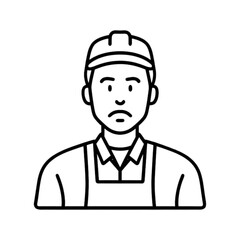 Obraz premium Man wearing a cap and apron with a serious expression in a farm setting 