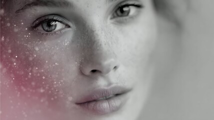 portrait of a young woman, pink and gray