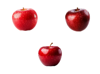 Three Red Apples with Water Droplets Isolated on Transparent Background fruit fruits