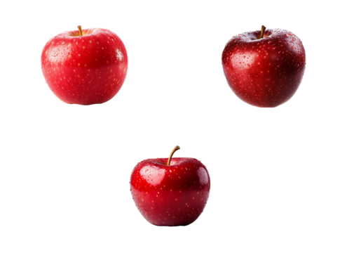Three Red Apples with Water Droplets Isolated on Transparent Background fruit fruits