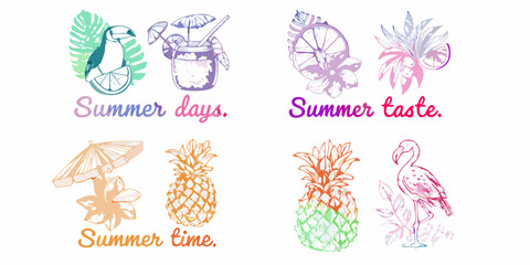 Vibrant watercolor summer illustrations with tropical elements