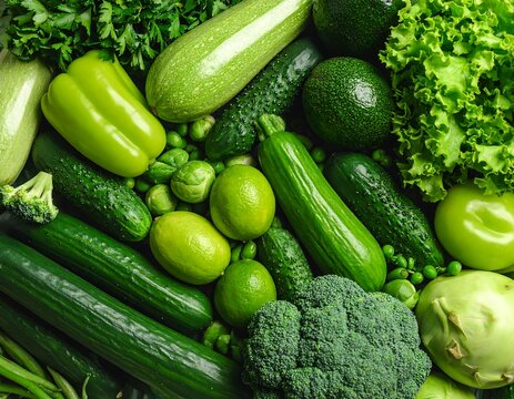 Assorted green vegetables and fruits - Powered by Adobe