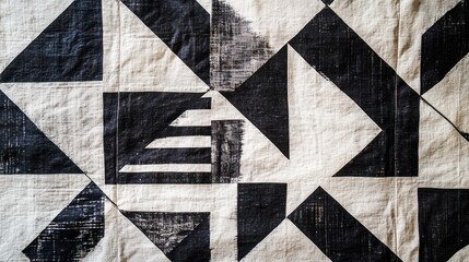 Monochromatic geometric pattern with bold triangles squares and rectangles design