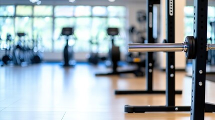Fototapeta premium Gym interior with weightlifting rack and equipment for fitness and exercise