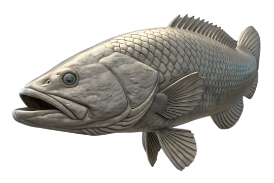 highly realistic 3d sculpture of snakehead fish with detailed scales and sharp fins, dark aquatic predator on AI generated by PNG