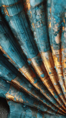 Seashell surface close-up with natural ridges and colors, ocean texture