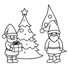 A vector of cute santa with christmas gifts box outline design