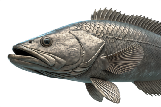 highly realistic 3d sculpture of snakehead fish with detailed scales and sharp fins, dark aquatic predator on AI generated by PNG