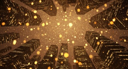 Surreal Vision of a Cityscape Illuminated by a Dazzling Golden Light Show