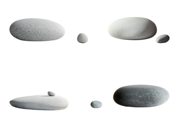 Five Smooth Gray and White Stones Isolated on Transparent Background Various Sizes and Shapes Pebble Collection