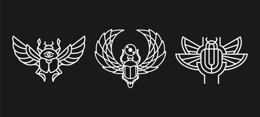 Scarab egyptian beetle set with wings Vector illustration logo, personifying the god Khepri. Symbol of the ancient Egyptians
