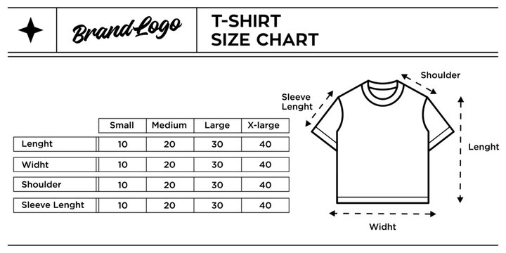 t-shirt size chart. Trendy modern short sleeve T-shirt sizing chart table Vector illustration . Guide infographic. Clothing measurements. Technical drawing template Vector illustration

