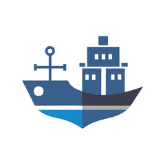 Naklejka premium Stylized blue cargo ship with anchor illustration