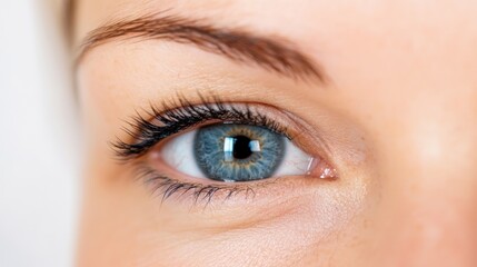 Fototapeta premium Detailed close up of a human blue eye with eyelashes and brow