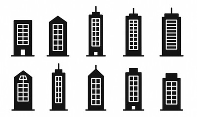 Fototapeta premium Vertical Axis Solar Panel Icons for Skyscrapers, Architectural Energy Vector Silhouettes
