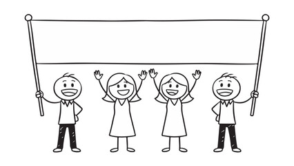 Cheering crowd celebrating a triumphant stick figure celebration success