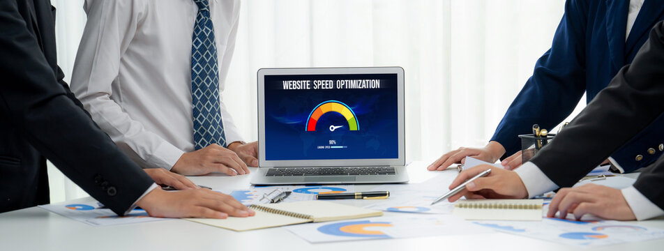 Computer software evaluating website loading speed. Concept of improving website loading speed brisk.