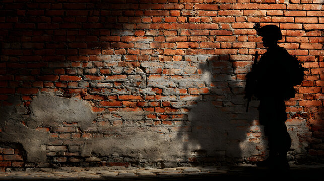 Soldier Silhouette Against Brick Wall