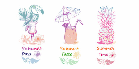 Tropical summer vibes with toucan pineapple and cocktail