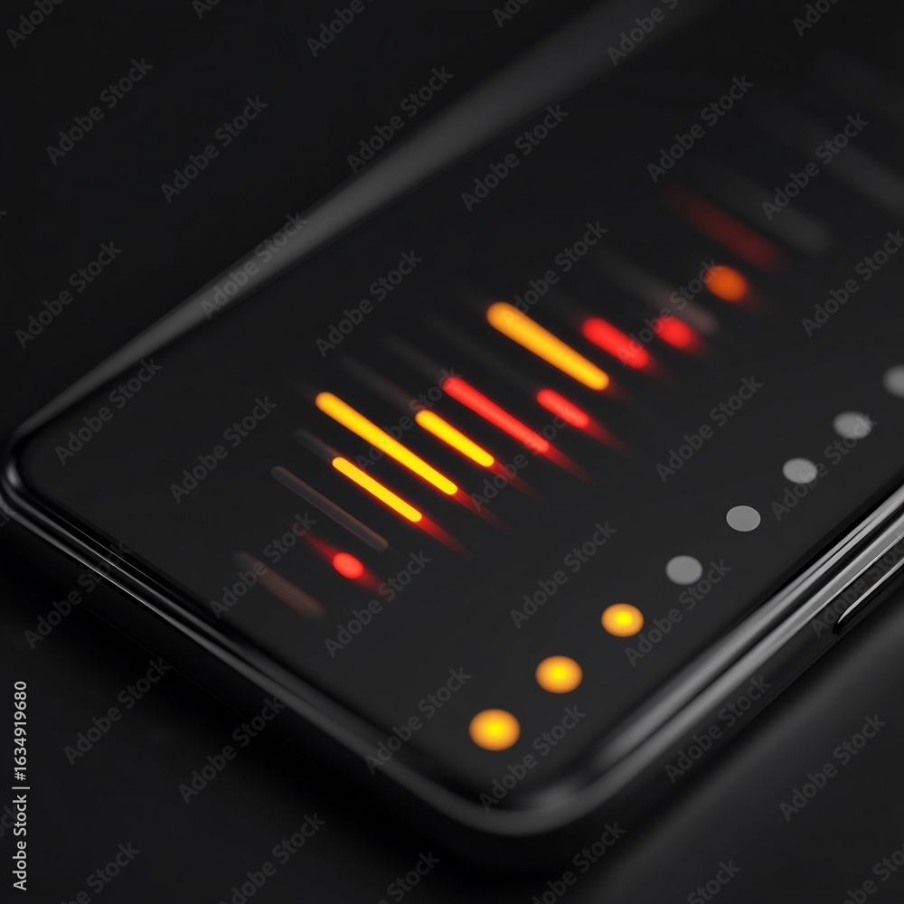 Aufkleber smartphone display showcasing dynamic audio visualization on dark elegant backdrop