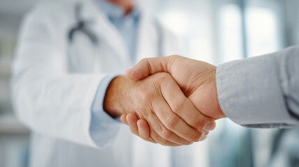 Patient and doctor handshake after consultation in bright examination room