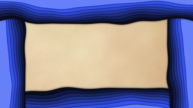 wobbling, warping blue wavy layered frame with a yellow parchment paper style background for a nautical sea themed title frame 4K