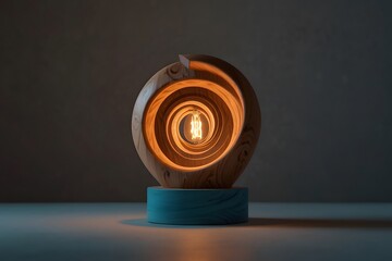 Circular Wooden Lamp with Central Bulb for Minimalist Lighting and Elegant Decorative Modern Interior Spaces
