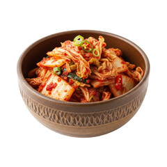 Spicy fermented cabbage dish in bowl isolated on transparent background