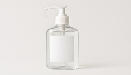Clear pump bottle with droplet and blank label for hygiene product packaging