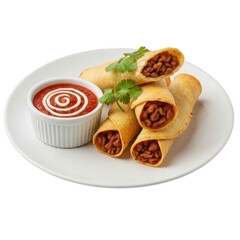 Crispy spring rolls with dipping sauce isolated on transparent background